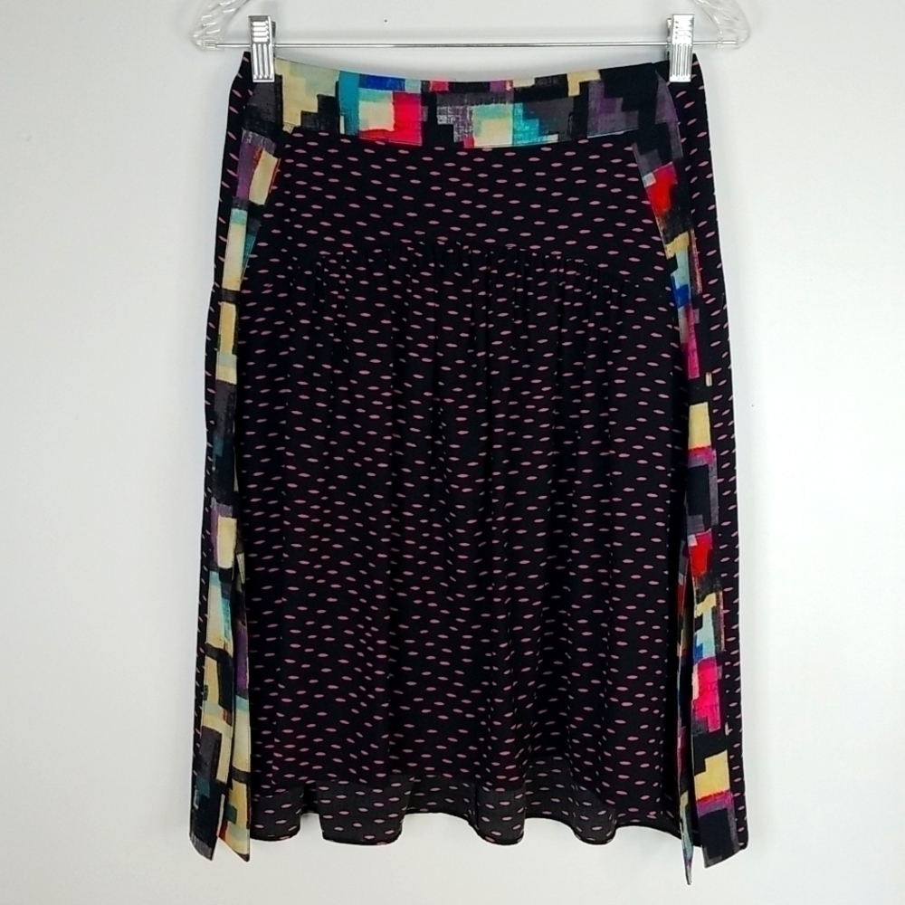 Rachel Roy Black Rainbow Fit Flare Midi Skirt Size 0 🎯